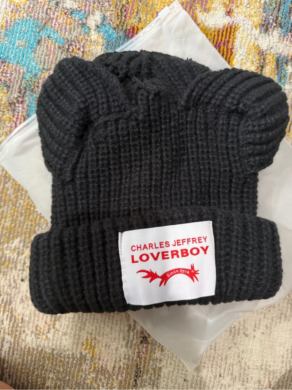 Black Knit Bear-Ear Beanie